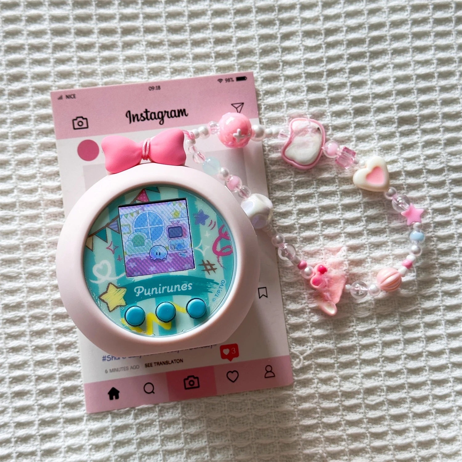 Nostalgic Punirunes Silicone Case for Tamagotchi Kawaii Virtual Pet Cover with Handmade Beaded Chain Cute Retro Digital Pet Prot
