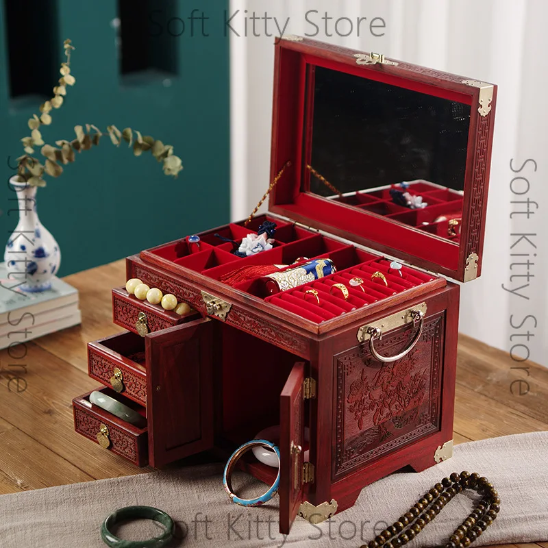 Mahogany jewelry box exquisite red sandalwood solid wood Chinese jewelry box with lock retro storage box