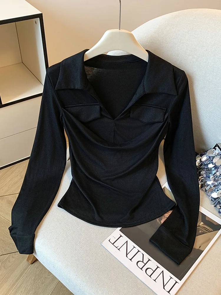 Camiseta de Malha Feminina de Manga Longa, Ajuste Slim, Roupa Interna, T-irt Cleanfit, Adequada para Outono, Nova Chegada