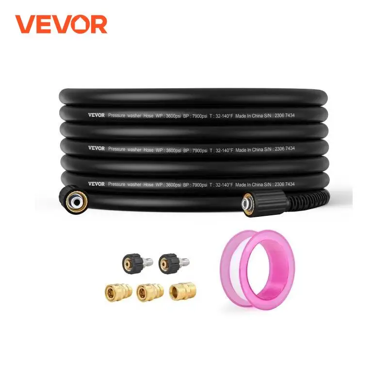 VEVOR Pressure Washer Hose Kink Free M22-14mm Brass Thread Replacement For Most Brand Pressure Washers 3/4'' Bending Radius