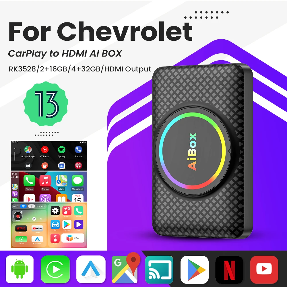 Smart Ai Box Android 13 Wireless Android Auto CarPlay HDMI For Youtube Nexflit TV Box For Chevrolet  Cavalier Volt Camaro Cruze