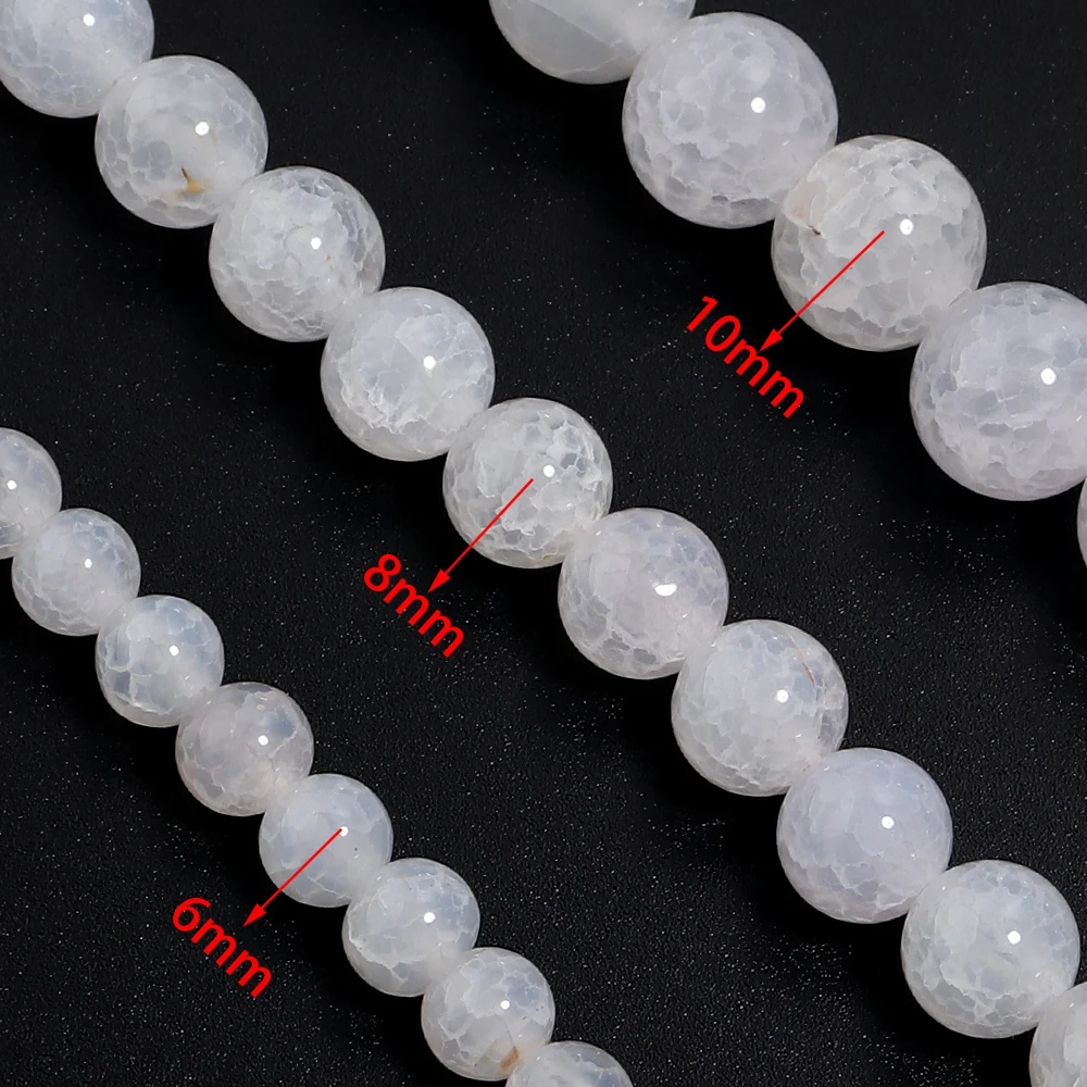6 8 10 مللي متر العقيق الطبيعي حجر الخرز الأبيض الجليد زهرة مستديرة أحجار كريمة مفكوكة حبة لصنع المجوهرات عقد دي اي واي سوار النتائج #2