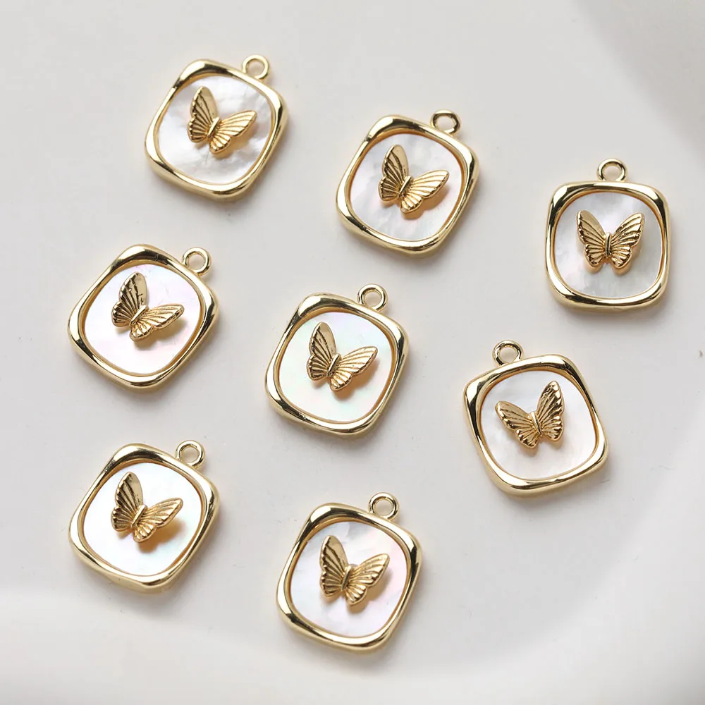 2pcs Natural Shell Butterfly Charms for Jewelry Making Pendants Supplies DIY Hand Brass 14K Gold Plated Accessories 12.5*16.8mm