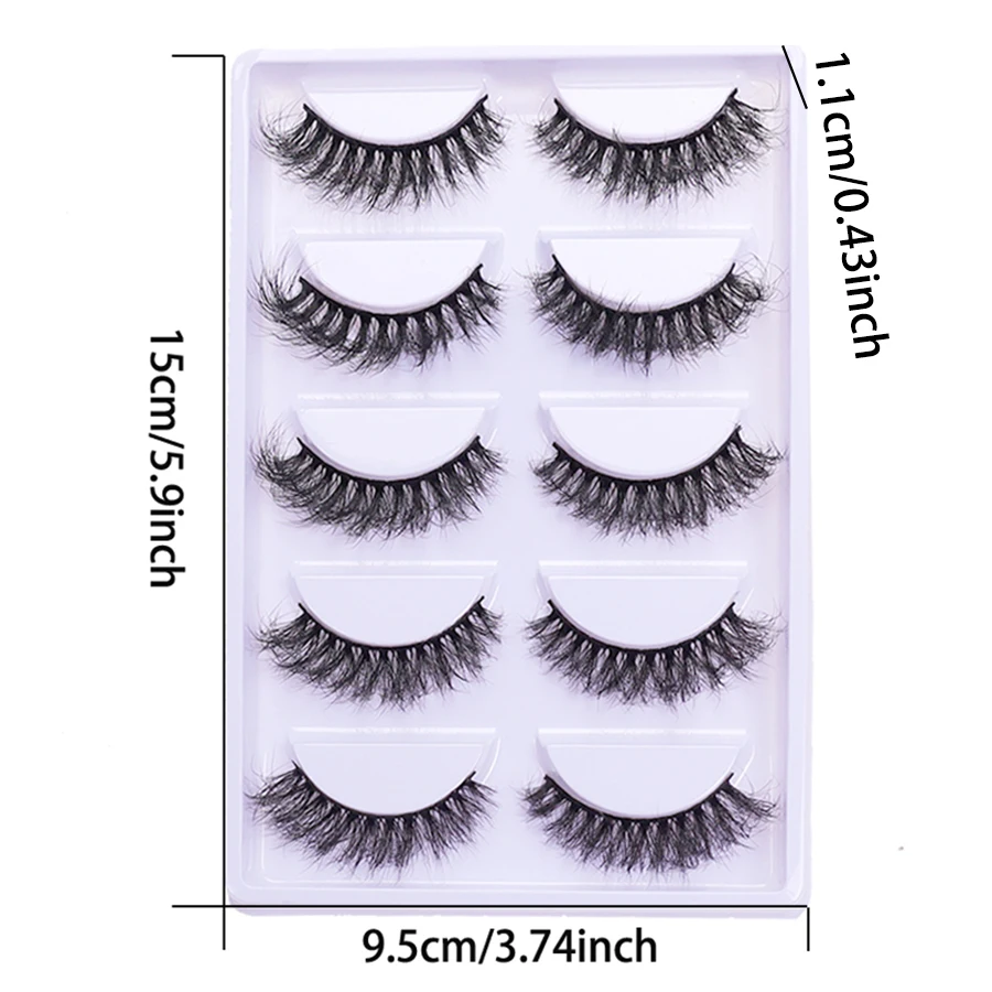 5 paia di ciglia finte 8D spesse, ricci e soffici, con un aspetto arricciato e accattivante