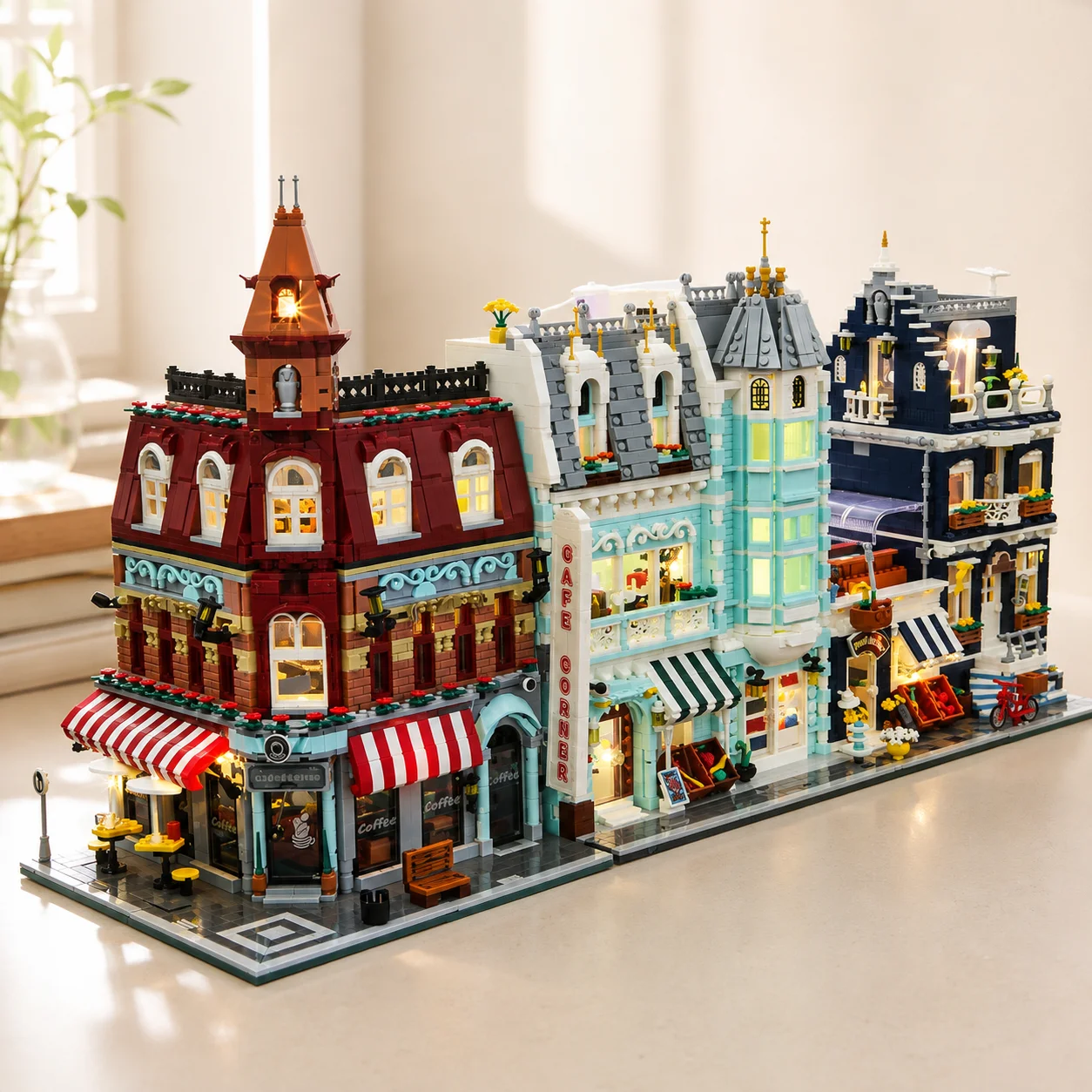 Kids Toys Store - 新しいミニビルディングブロック コーヒーショップ ヨーロッパの街の市場 食料品店 DIY建築模型 デスクトップ装飾