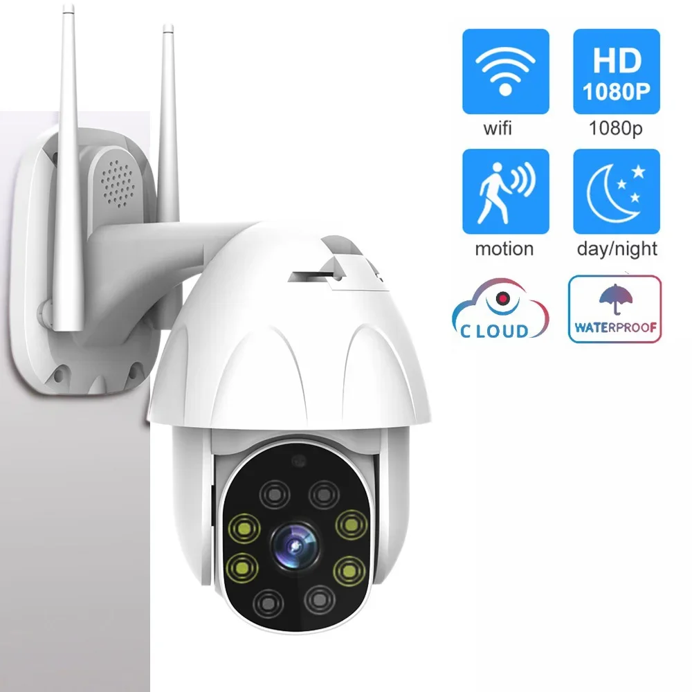 

WIFi Outdoor PTZ IP Camera 1080p Speed Dome CCTV Security IP Camera WIFI 2MP IR Home Surveilance Color Nightvision Two-way Audio