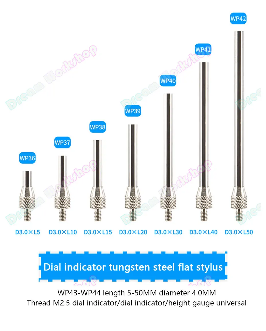 Dial Indicator Needle, Tungsten Steel Flat Probe, Height Gauge Probe, Dial Indicator Flat Probe, Depth Gauge, M2.5