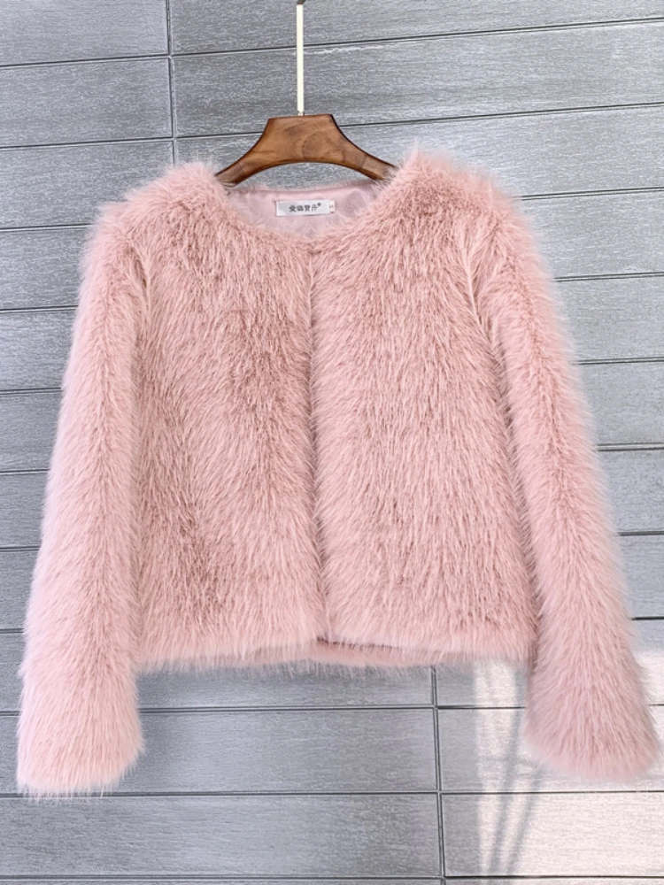 Manteau en fausse fourrure monochrome pour femme, veste en peluche, cardigan optique à manches longues, coupe couvertes, rue haute, hiver 2024