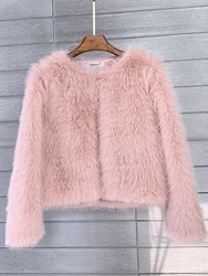 Women Imitation Faux Fur Coat Solid Color Plush Warm Jacket Loose Slim Fit Long Sleeve Thick Cardigan High Street 2024 Autumn