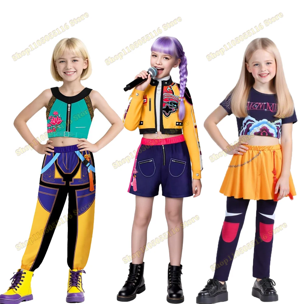 

Kids Girl Rumi Zoey Mira Demon Hunter of KPop Cosplay Fantasia Costume Children Child Disguise Roleplaying Outfit Halloween Suit