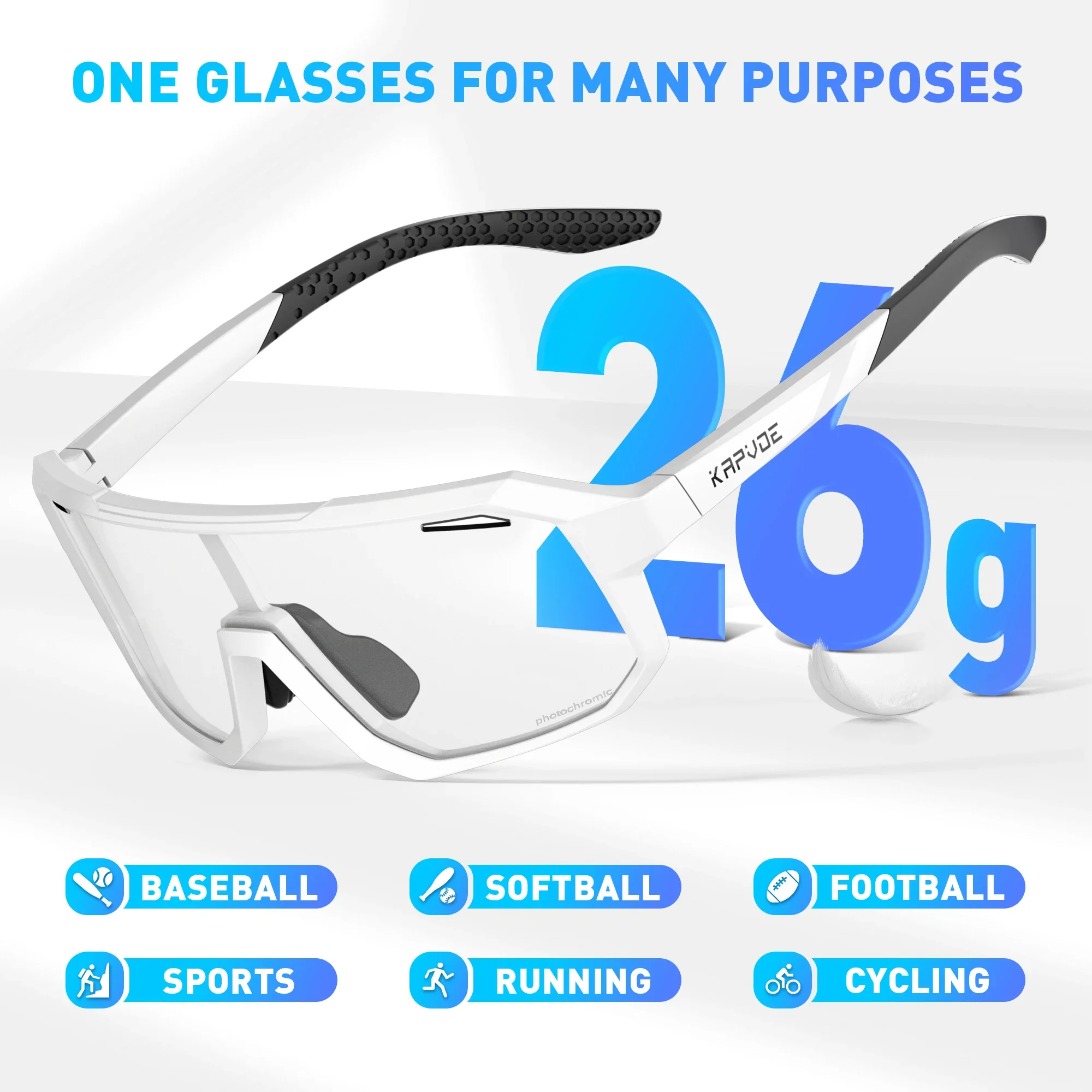 Kapvoe- Child Photochromic Sunglasses Sports Cycling Glasses Kids UV400 Boys Girls Fashion Bike Glasses Outdoor Bicycle Eyewear