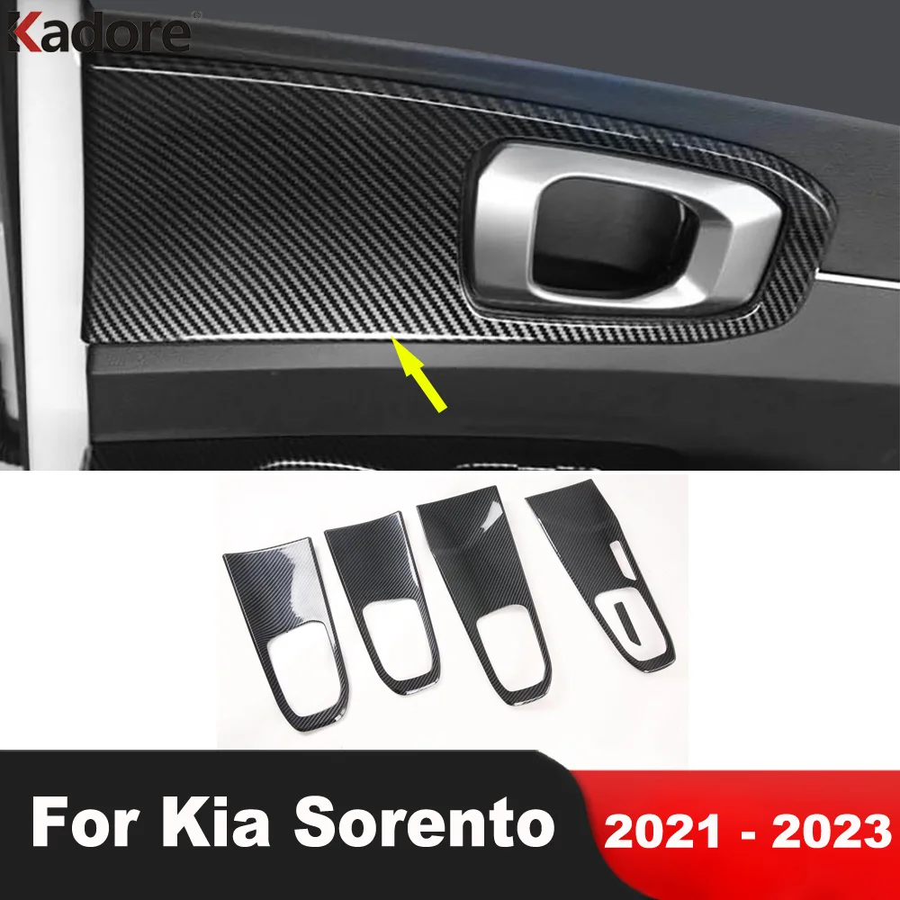

For Kia Sorento 2021 2022 2023 Carbon Fiber Car Inside Inner Door Armrest Handle Bowl Panel Cover Trim Interior Accessories