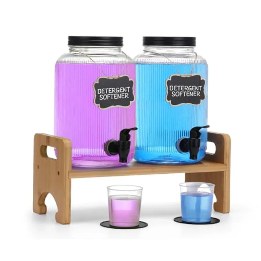 

Набор из 2 дозаторов для стирального порошка с бамбуковой подставкой, 1 галлон, с мерным стаканом, стеклянный дозатор для стирального порошка