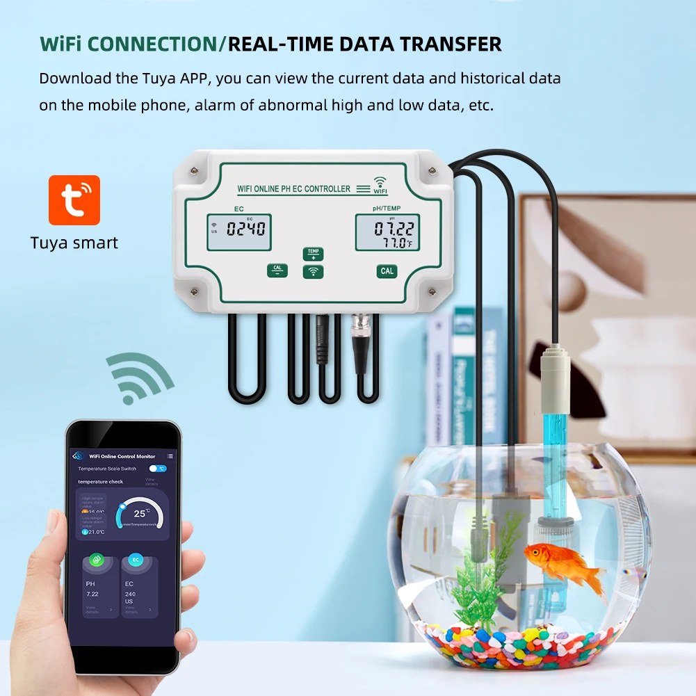 Контроллер температуры Wi-Fi PH EC, анализатор качества воды, регистратор данных, тестер PH, умный удаленный онлайн-монитор для бассейна