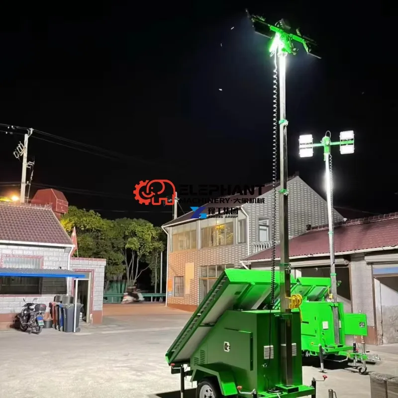 Safety Assured Factory Construction Lighting Mobile Trailer Solar LED Light Tower with IP67 Rating and 7m/9m Lifting Height