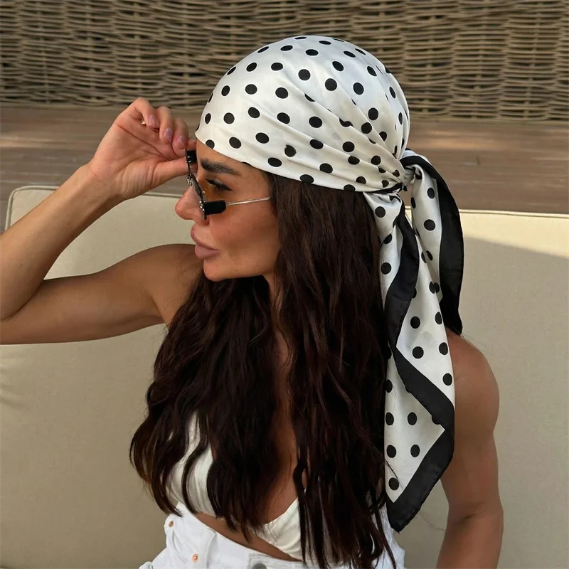 2026 Foulard carré à pois pour femme, châle en soie, écharpe, bandeaux pour cheveux, couvre-chefs, bandeau, hijab en satin, bandana