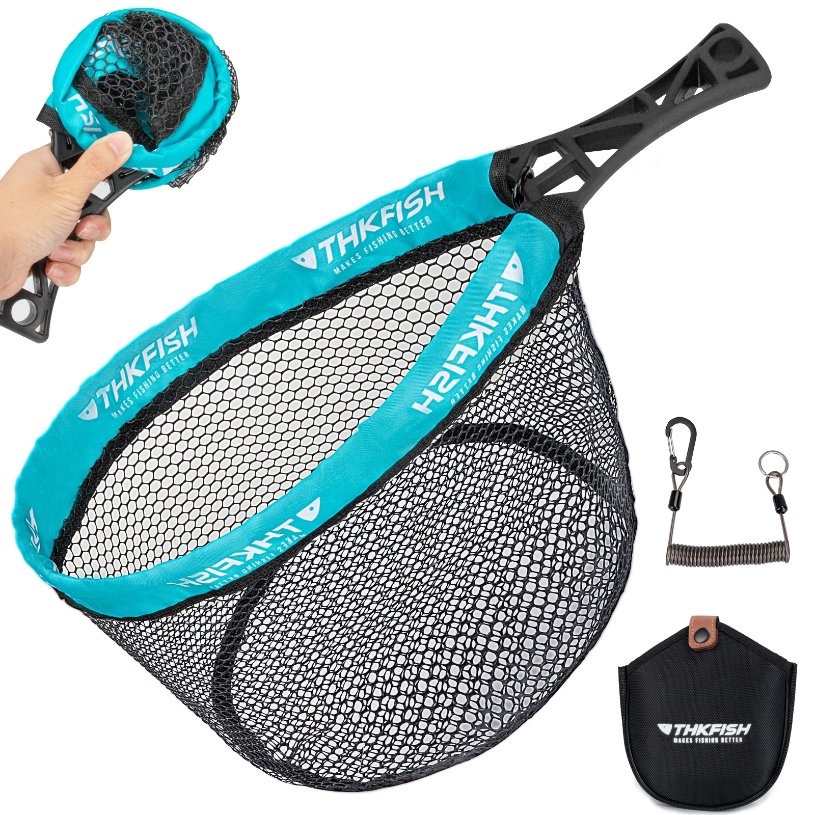 Red de aterrizaje de pesca con mosca plegable, cuerda de aterrizaje portátil con mango de goma para corriente al aire libre, herramientas de pesca de red de malla
