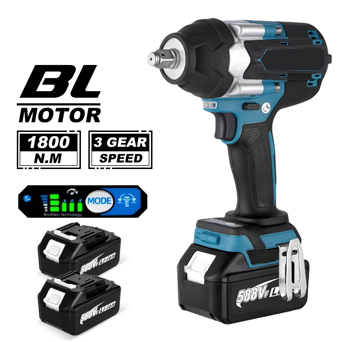 1800N.M Torque Brushless Electric Impact Wrench 1/2 inch Lithium-Ion Battery Cordless Wrench Power Tools For Makita 18V Battery