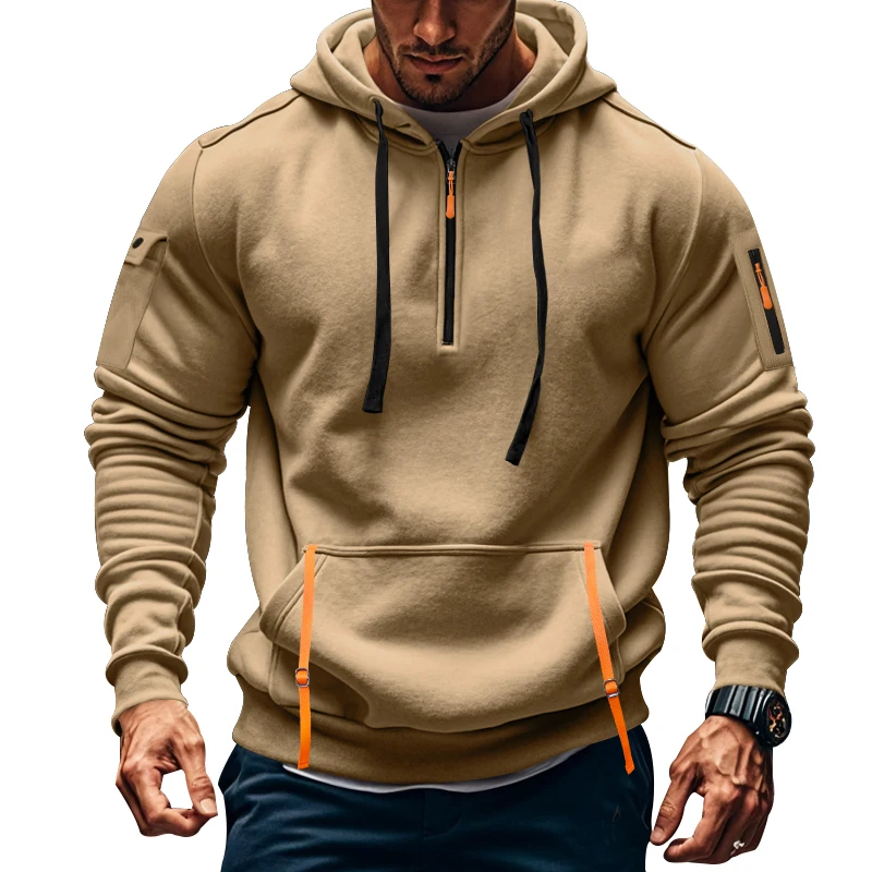 2024 Men\'s New in hoodies & sweatshirts Half Zipper Hooded Sweatshirt  Casual Sweatshirt Autumn/Winter Sportswear Gym Jogger Top