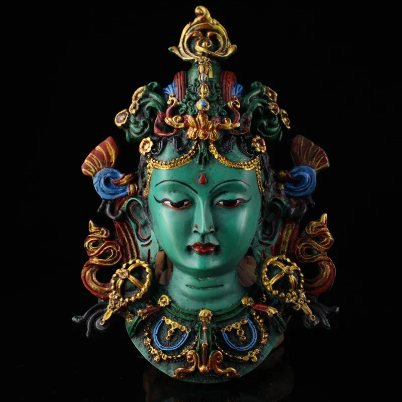 

Nepal collected handmade Painted tracing gold Green Tara Lacquerware hung statue,for guard house, exorcise evil spirit