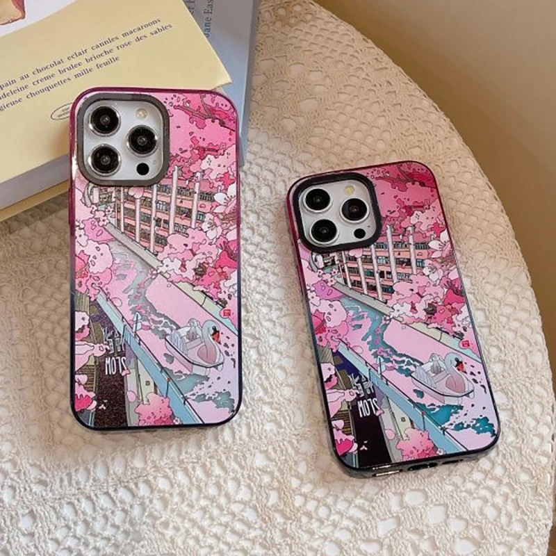 

Sakura Pink 2.0 Acrylic Colorful Border Phone Case Cover for IPhone 11 12 13 14 15 Pro Max Case for IPhone 15 Pro Max