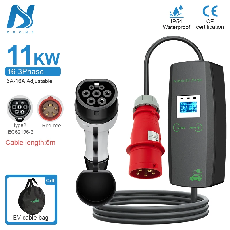 Khons Electric Car Charger EV Wallbox Charging Station Level 2 NACS Adapter J1772 Model2 Portable EV Charger