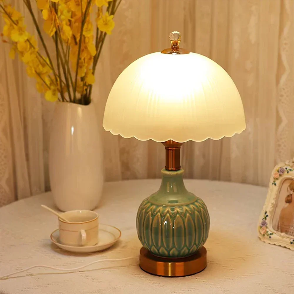 

French Glass Table Lamp Bohemian Vase Design Desk Light For Bedside Study Living Room Led Exquisite Night Light E27 Indoor Ligh