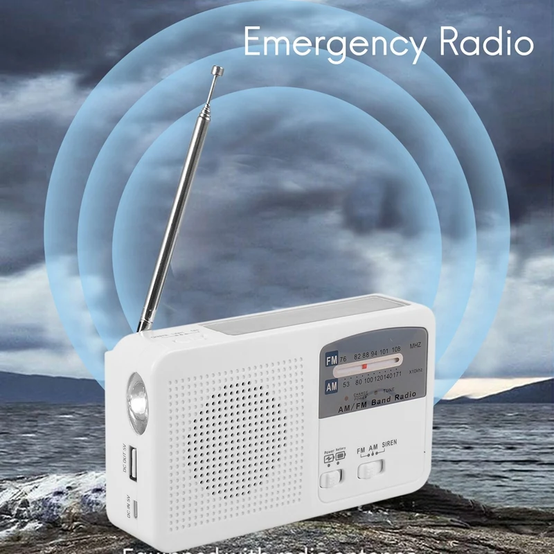 AIAI Emergency Radio With Solar And Hand Crank Self Powered, Battery USB Recharging FM/AM Radio LED Flashlight Phone Charger