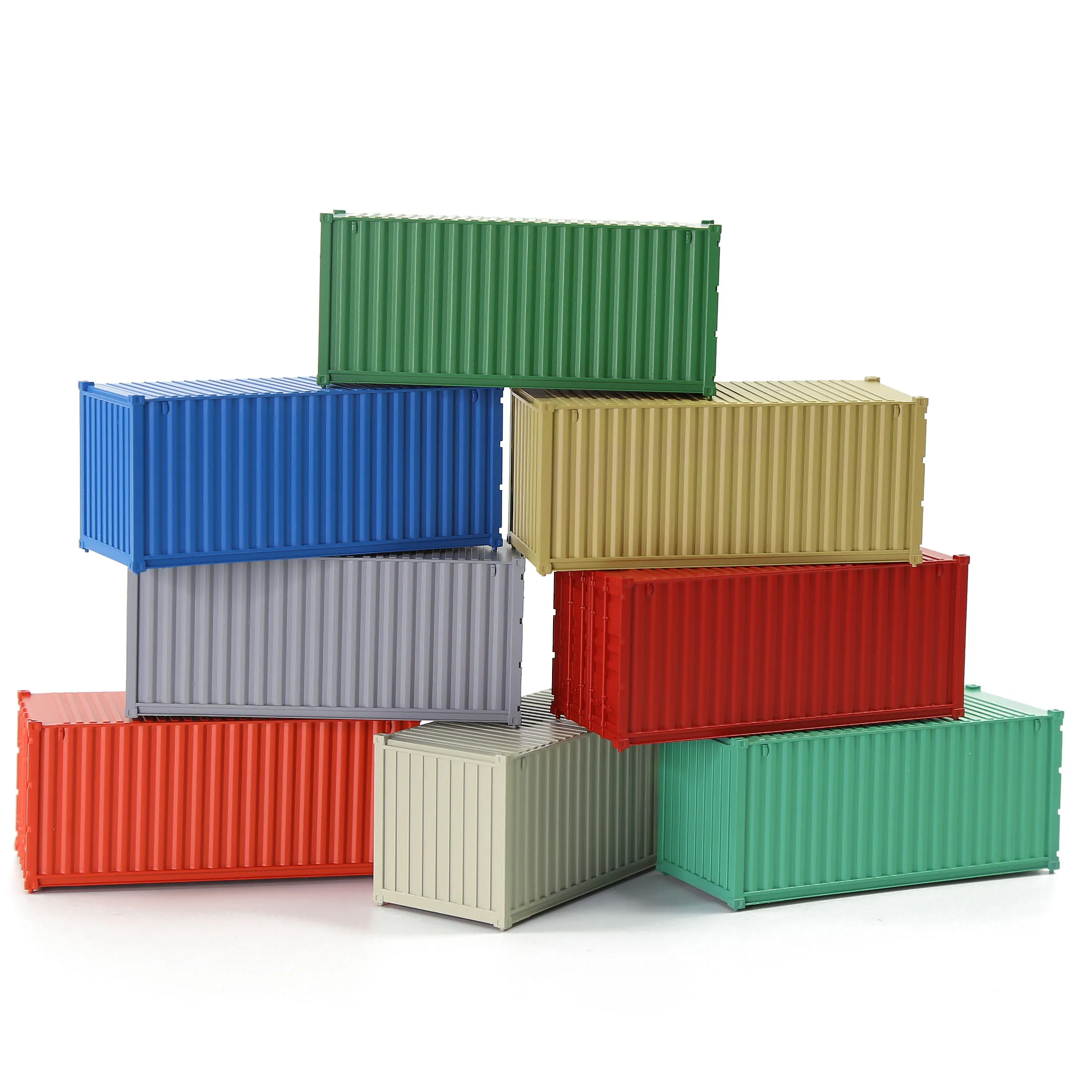 3pcs/8pcs HO Scale 1:87 Blank 20\' (ft) Shipping Containers Pure Color Ribbed Side Container Cargo Box C8720