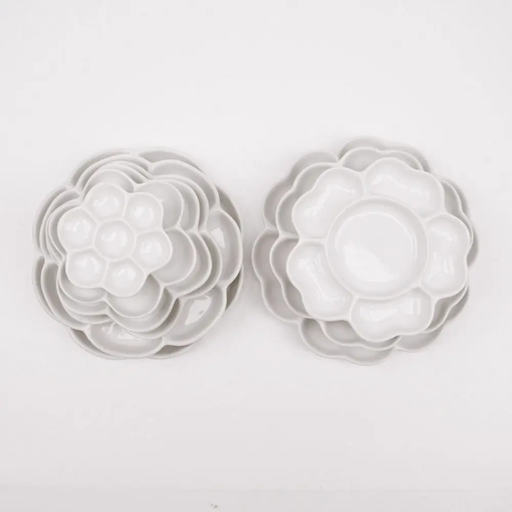 6/7/8/9 Grids Ceramic Paint Palette White Portable Paint Palette Tray Flower Shaped Reusable Mixing Colour Tray Art Supplies