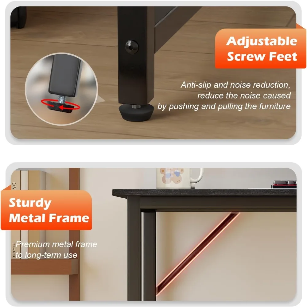 Escritorio de computadora de estilo simple y moderno para juegos de escritura de estudio de oficina en casa, escritorio negro resistente y espacioso de 47 pulgadas