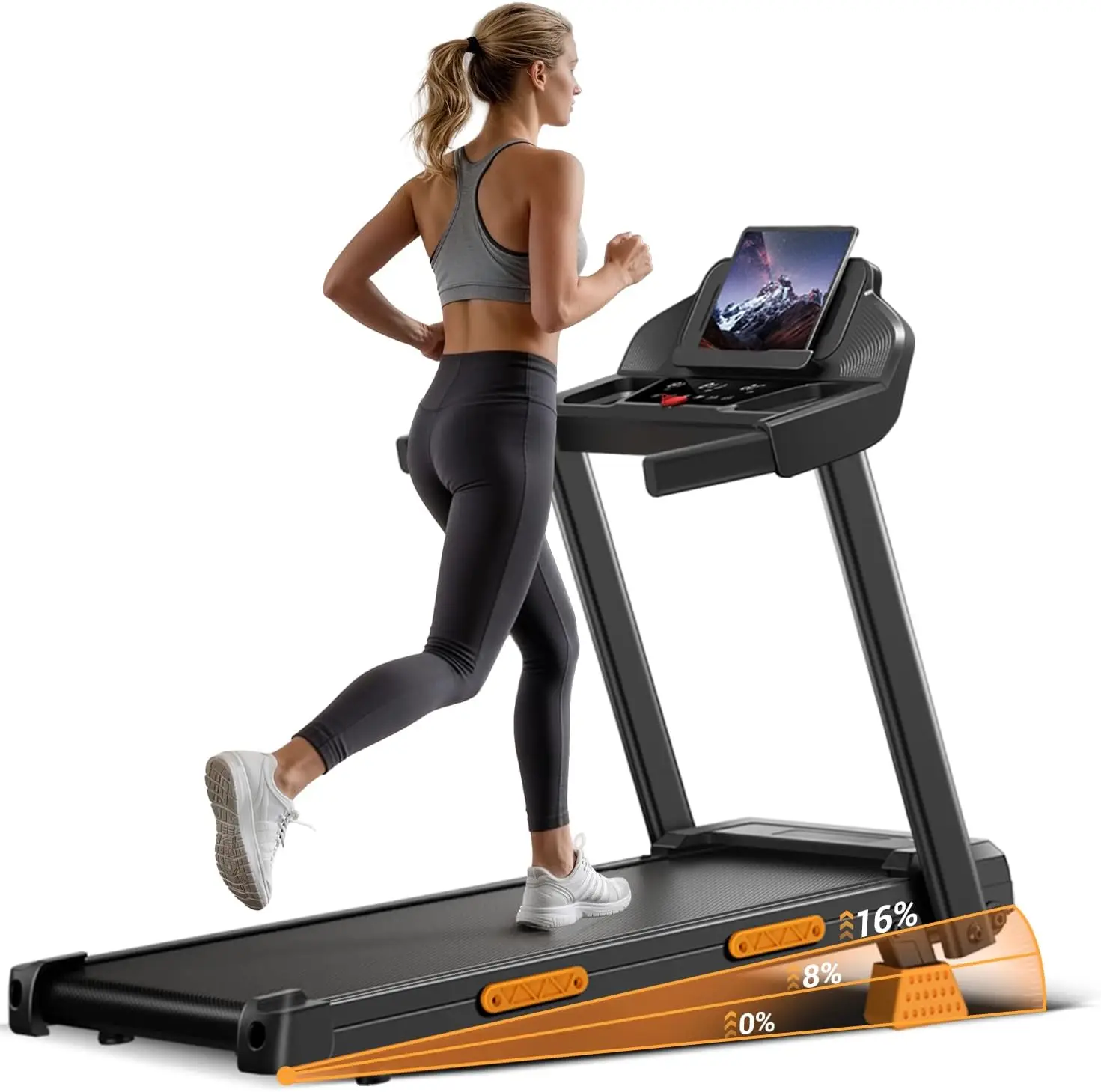 Home Treadmill with Handle, 3-in-1 Portable & Foldable, 16% Incline, Triple Screen, 12 Preset Programs, 400 lbs Capacity