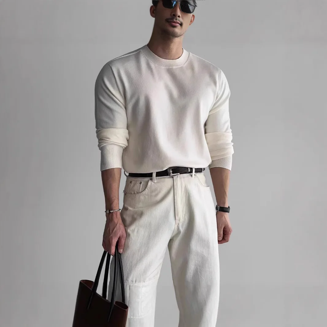 Man Base Layer T-shirt 2025 Autumn Men's Slim Fit Knitwear Small Neckline Soft Modal Long Sleeve Wool Blend Base Layer Sweater