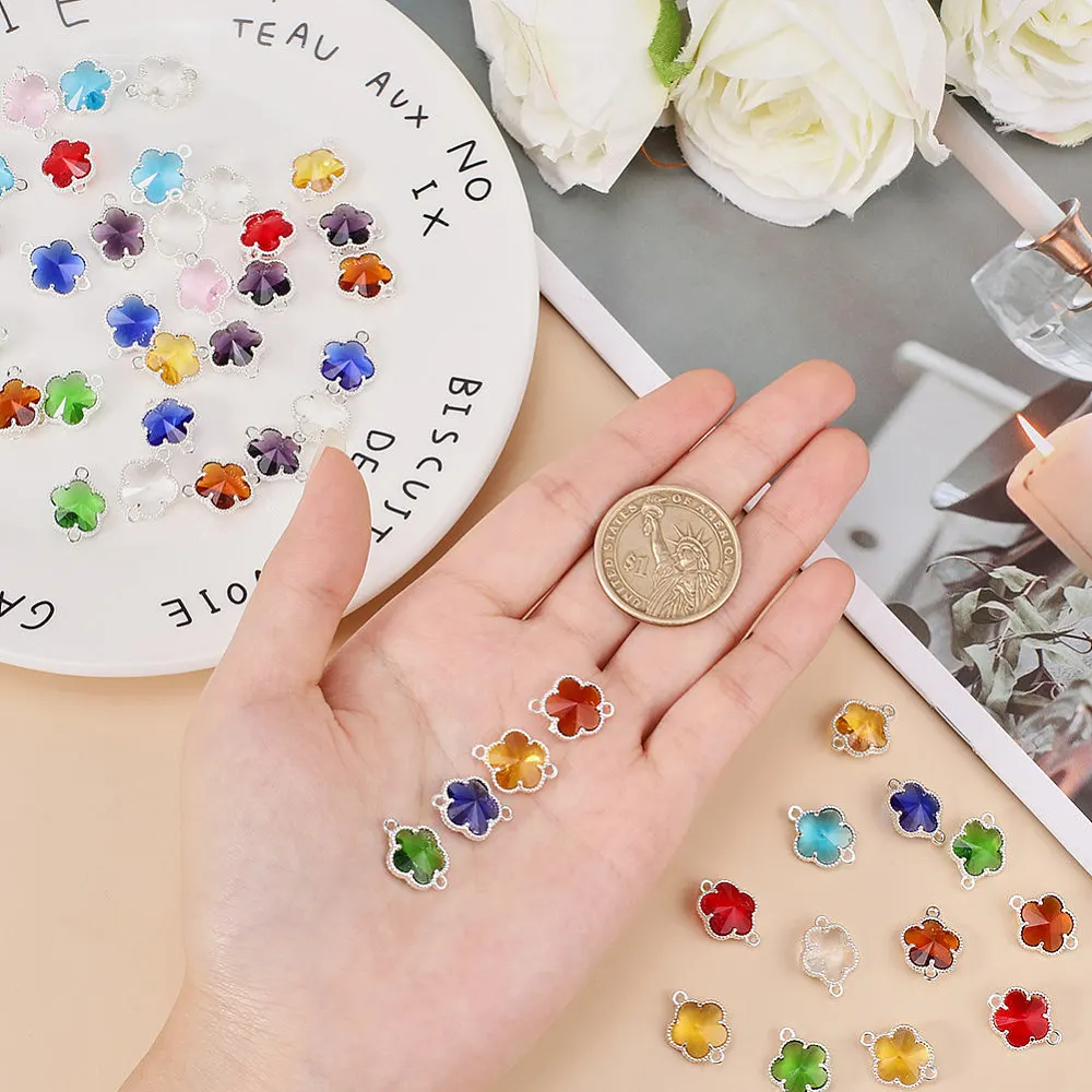 50 قطعة من موصلات الزهور الزجاجية من PandaHall، حواف خلفية مفتوحة بحافة فضية، قلادات من سبائك صديقة للبيئة لصنع المجوهرات بنفسك #6