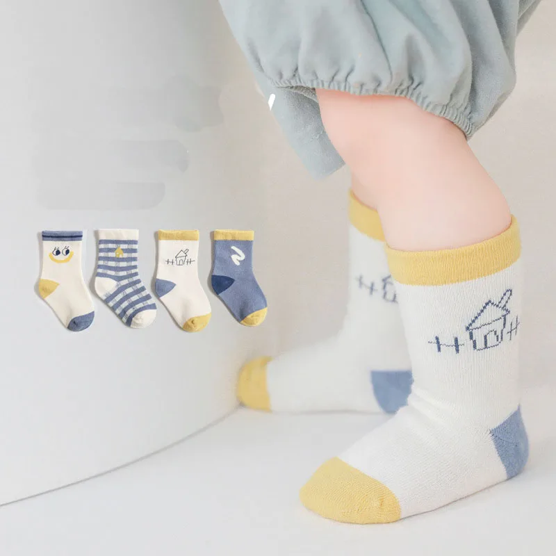 

4 Pairs/Lot Spring Baby Socks Combed Cotton Boneless Children's Sock Cute Boys and Girls Mid tube Sock's