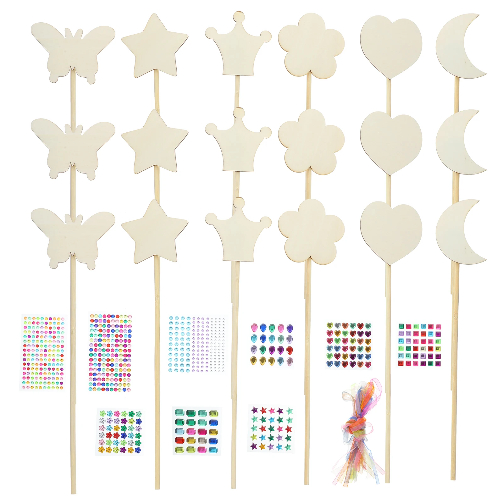 

18 Kit Kids DIY 50cm Ribbons Rhinestones Princess Fairy Sticks Wood Safe Lightweight Birthday Party Supplies Stage