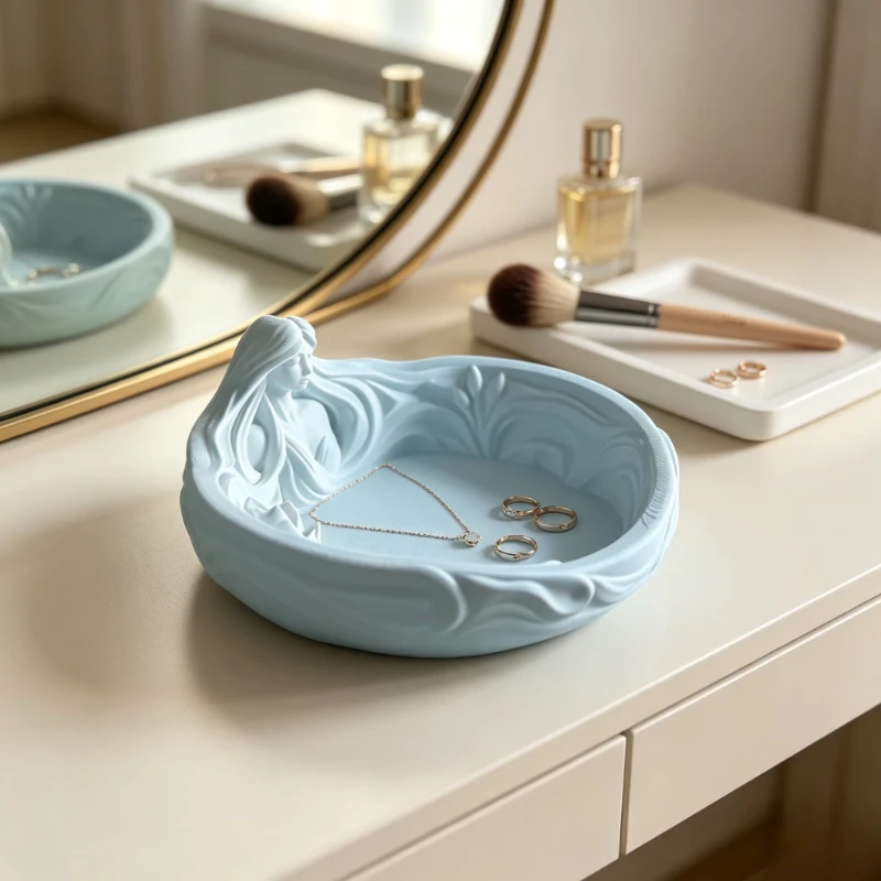 Nymph 3D Relief Jewelry Tray Statue, Indoor Outdoor Xmas Halloween Valentine Decor, Shelf Desk Home Ornament