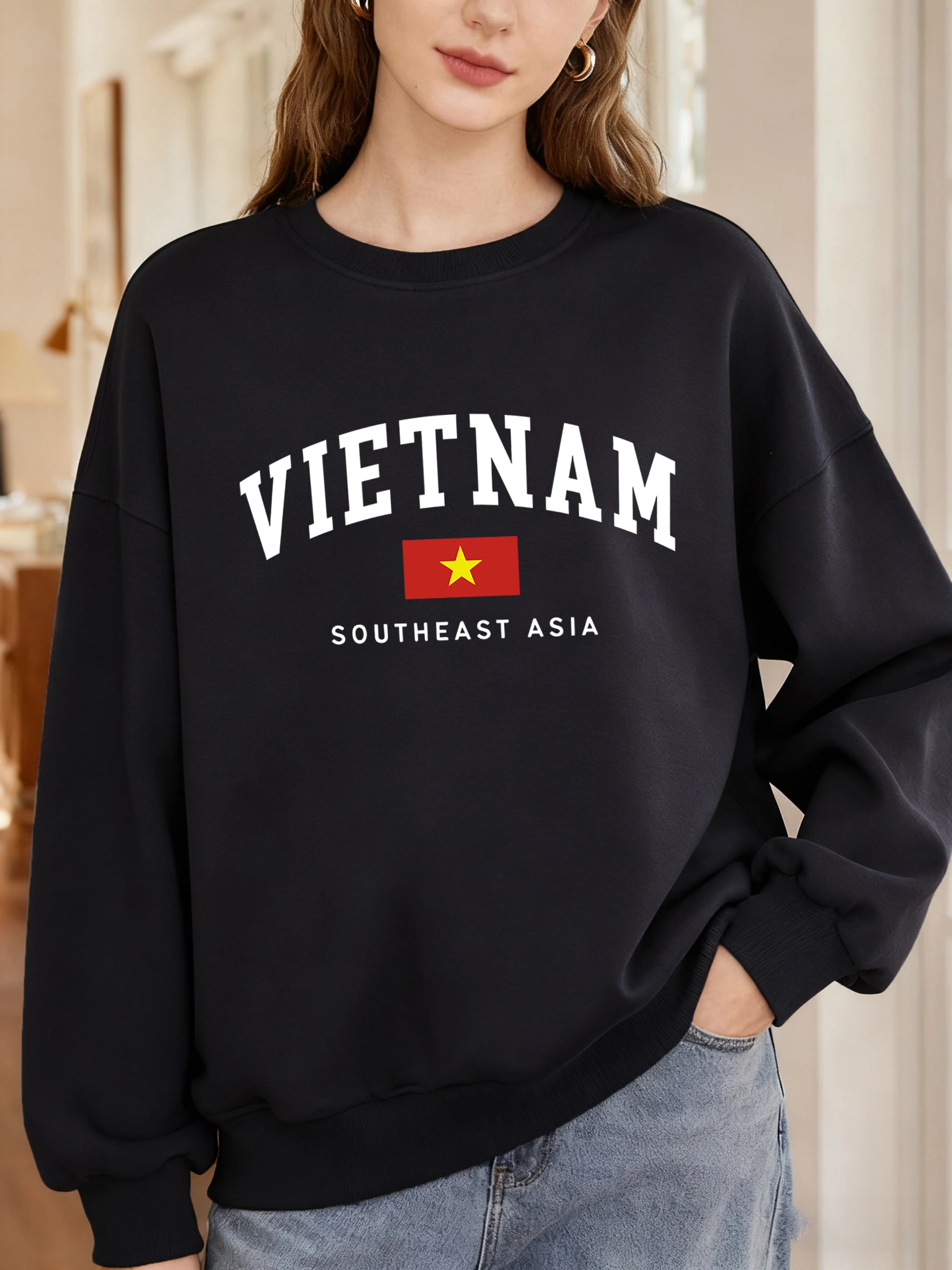 Sweat-shirt col rond pour femme, vêtement de sport décontracté, surdimensionné, avec drapeau du sud et de l'asie du Vietnam, automne, Hip Hop, Y2K