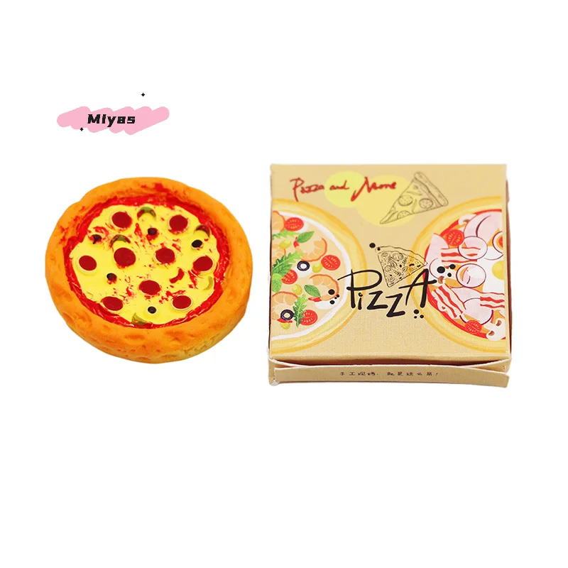 1Set Casa delle bambole in miniatura Pizza con scatola di imballaggio Modello in scala 1/12 Mini cucina Decorazione alimentare Accessori per casa delle bambole per bambini Giocano