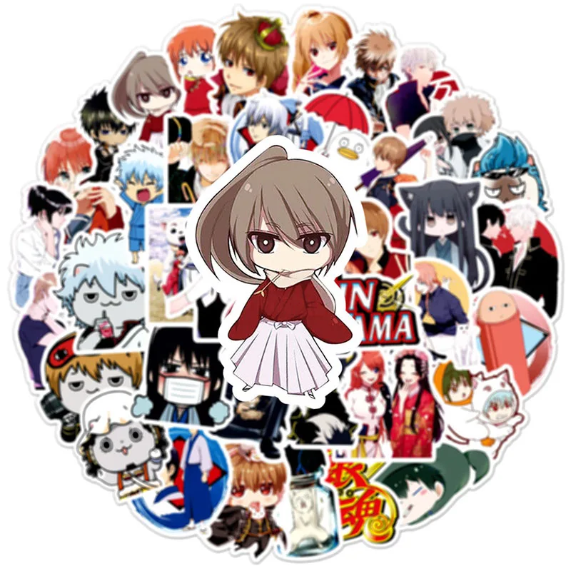 Gintama Anime Cartoon Stickers, Telefone, Tronco, Geladeira, Impermeável, Figura Anime, DIY Toys, Presente, 50pcs