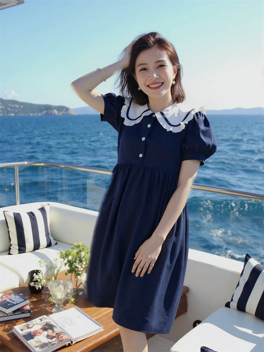 Robes d'été pour femmes, col Peter Pan, ample, plissée, plissée à la main, à volants, froncée, smockée, à plusieurs niveaux