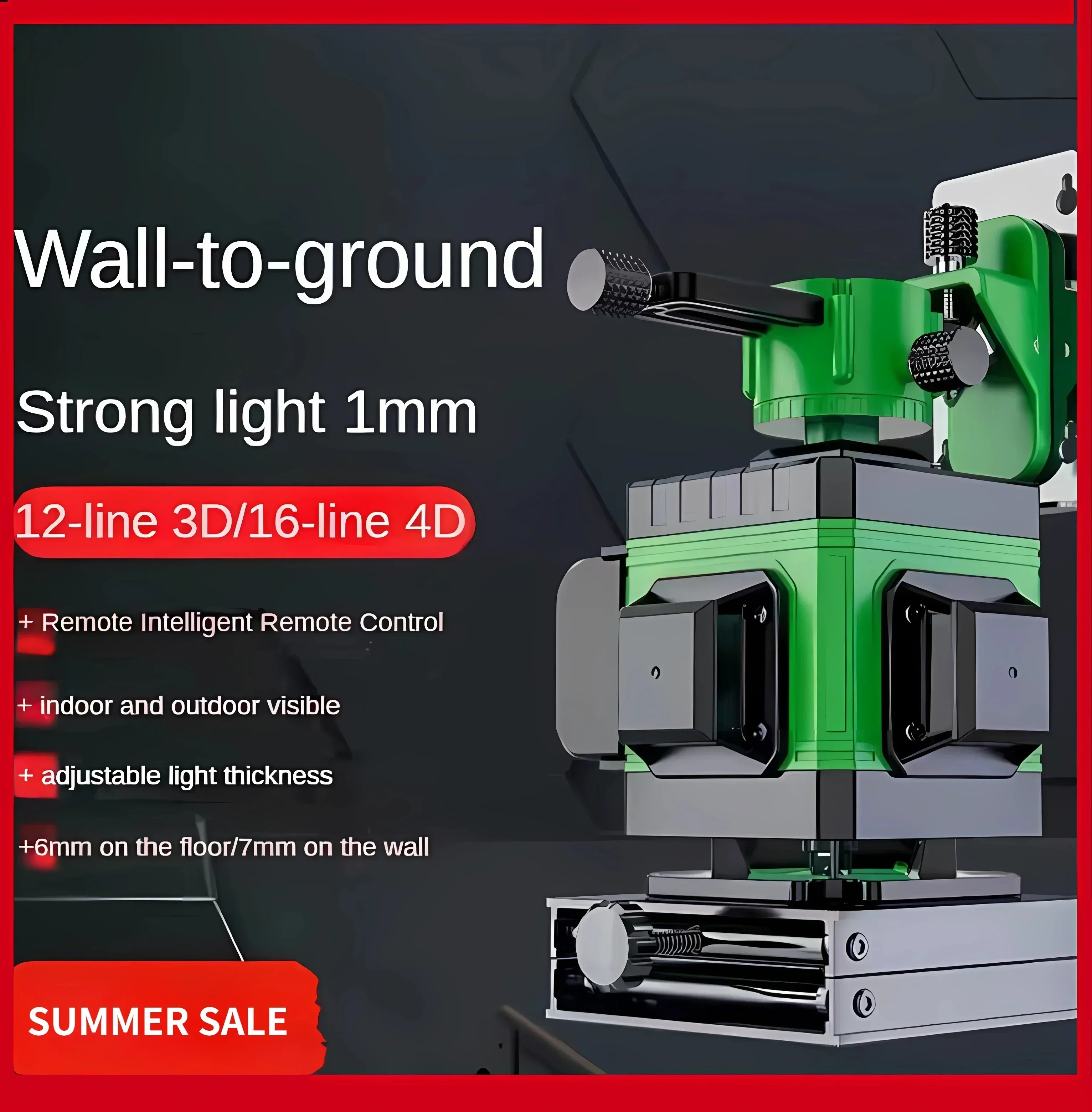 12 /16 Lines 4D/3D Laser Level 3° Cross Line Laser Level Green Beam Lines Multifunction & Remote Control With Li-ion battery