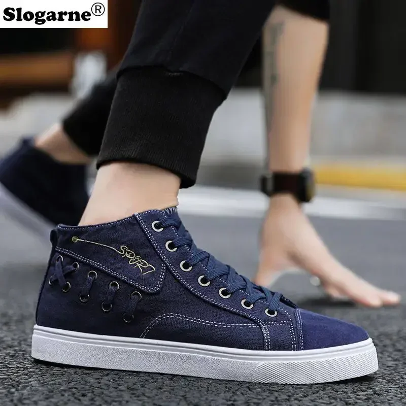 Men\'s Canvas Boots Spring Casual Sneakers Male Canvas Shoes Skateboard Flats Man High Top Casual Sports Shoes Skate Shoes