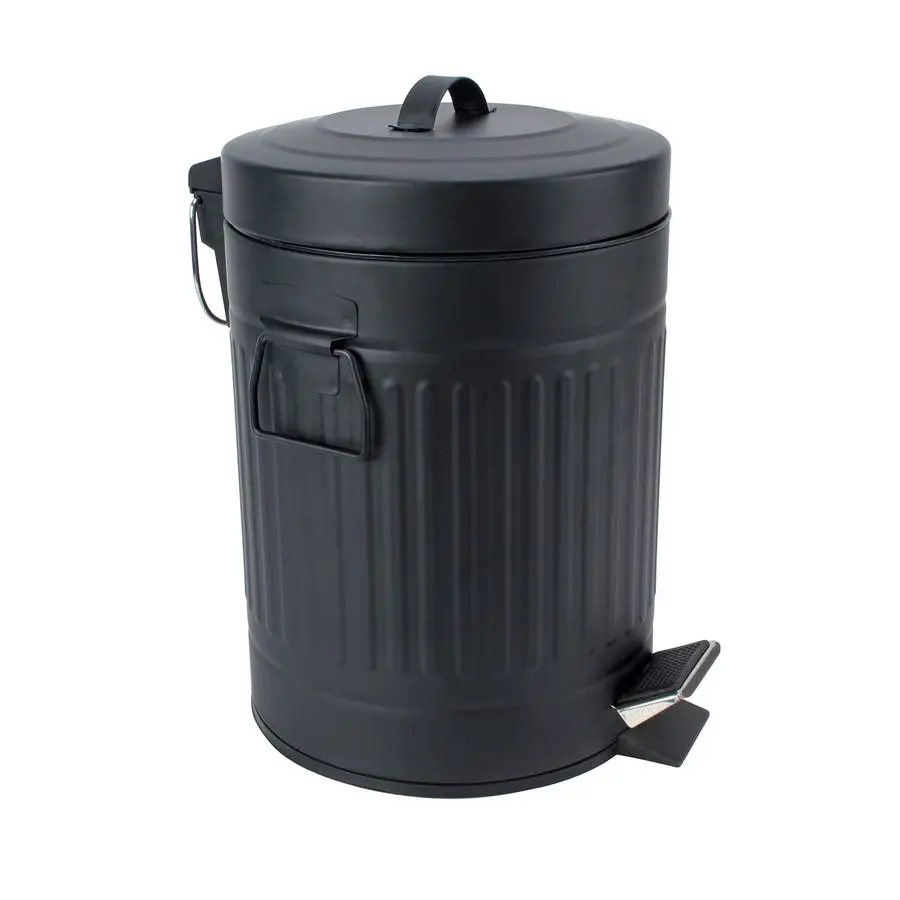 

Round Step Trash Can, Stainless Steel with Lid, Small Metal Wastebasket Garbage Can for Bathroom, Office, Black, 5 Liter 1.3 Gal