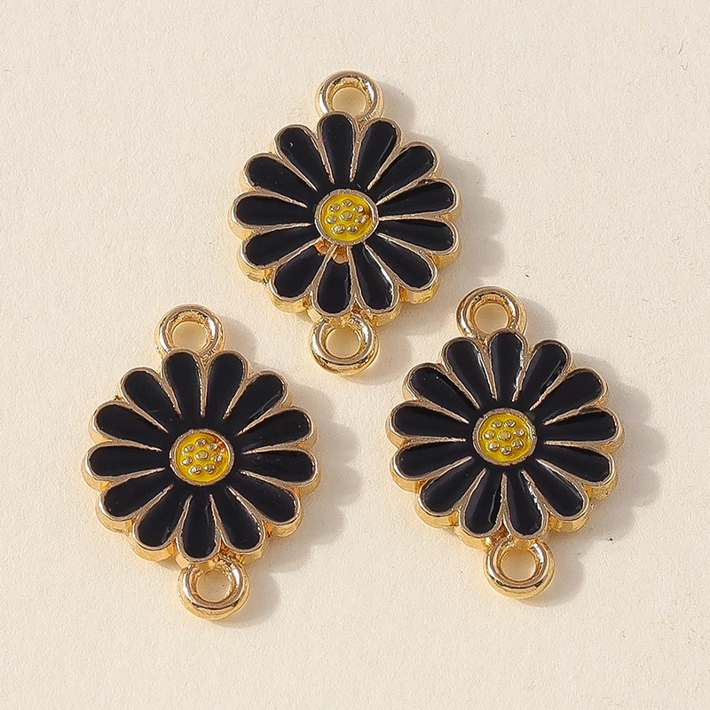 Leslie 10 Stück doppelseitige bunte Gänseblümchen-Blumenanhänger mit zwei Löchern für die Schmuckherstellung, Armband, Halskette, DIY-Schlüsselanhänger – Detail 17