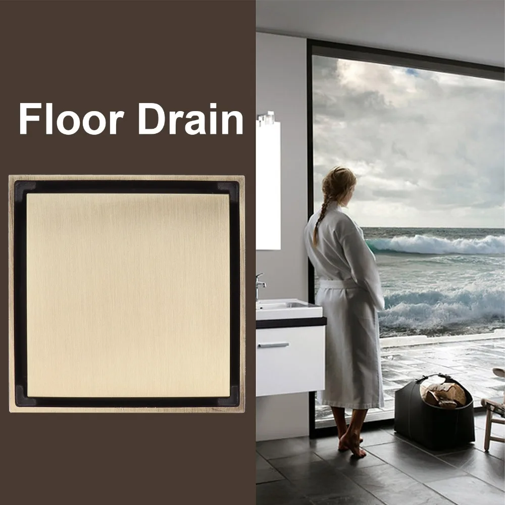 Square Shower Floor Drain 10x10cm/3.9x3.9in Brass Material Floor Drain Invisible Removable Cover Floor Drain Strainer