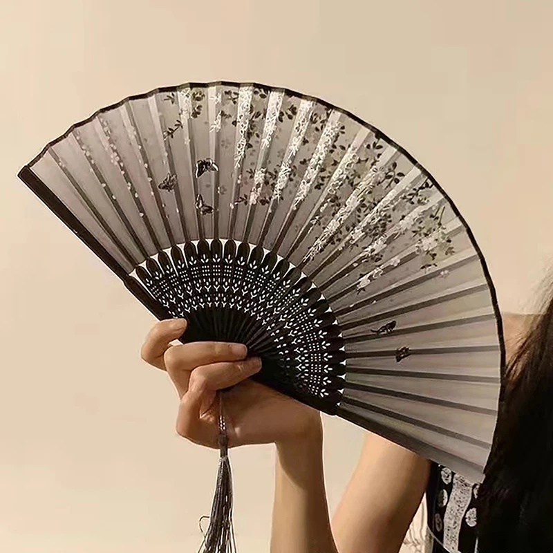 Bamboo Archaic Folding Fan Chinese Style Fan Summer Woman Dance Hand Fan Portable Elegent Flower Handheld Fan Decoration Gifts