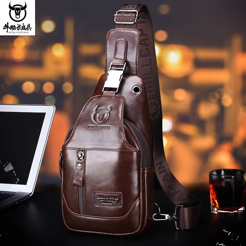 

BULLCAPTAIN Cowhide Men's Genuine Leather One Shoulder Crossbody Casual Chest Bag Fashionable and Multifunctional