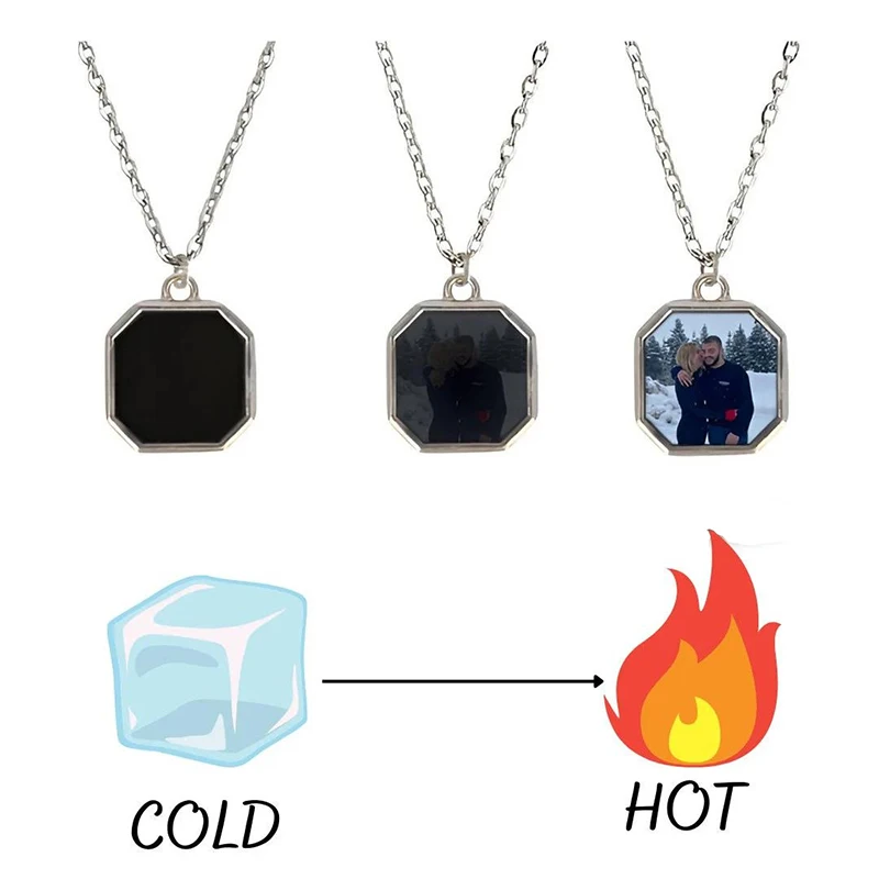 Personalized Picture Square Necklace for Women Men Custom Photo Heat Activated Magic Memory Necklaces Trendy Hi-pop Jewelry Gift