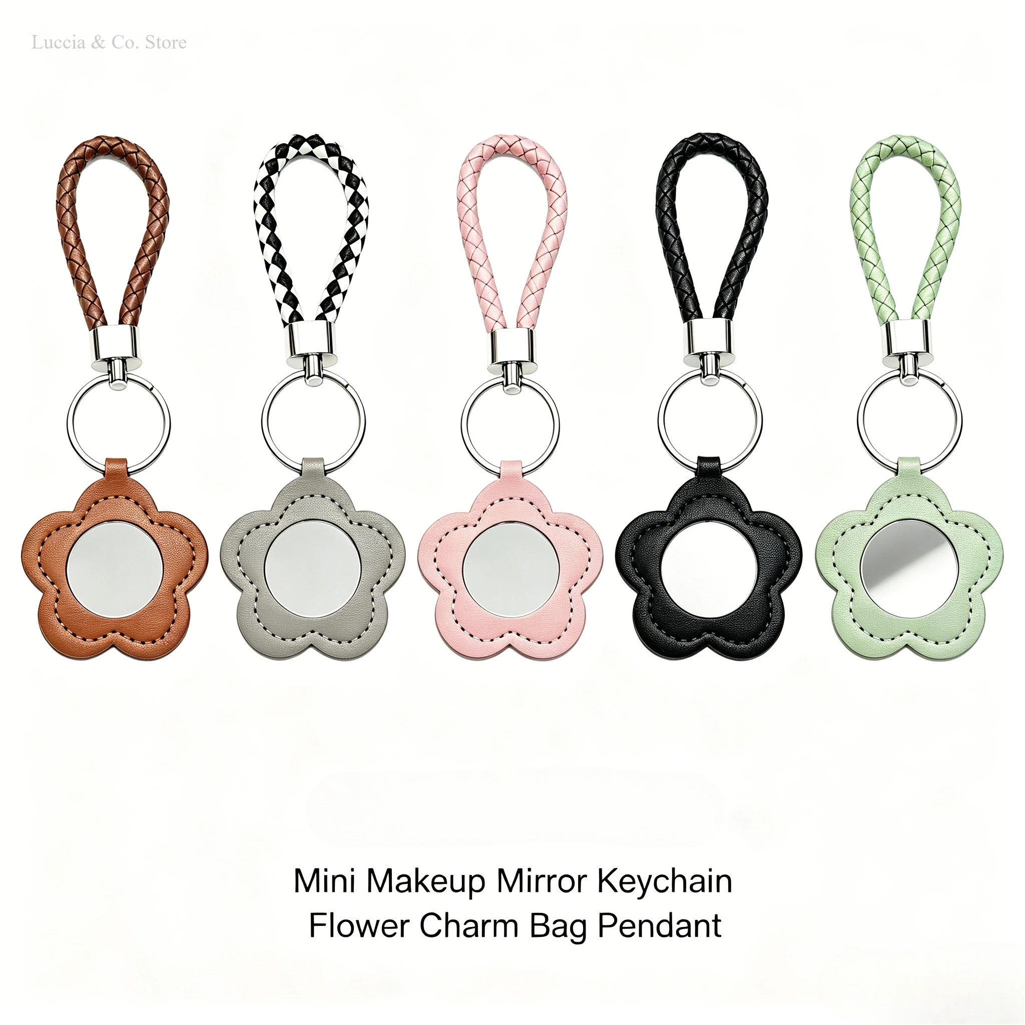 Floral Mini Makeup Mirror with Custom Logo Key Ring Pendant Keychain Charm Gift Portable Braided Ladies Bag Hanging Accessories